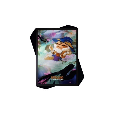 Pôster de personagem de jogo com roupa azul e laranja sentado junto a água e pedras