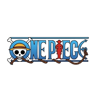 Logotipo colorido da série One Piece com caveira, chapéu e corda.