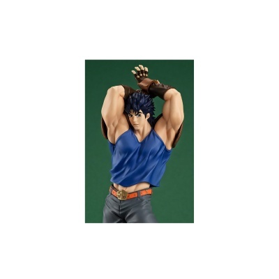 Figura colecionável de personagem masculino com camisa azul e luvas castanhas