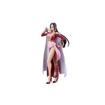 Figura de personagem feminina com roupa vermelha, rosa e capa branca
