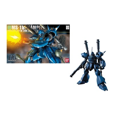 Figura de ação de robô Gundam azul com caixa de produto ao fundo