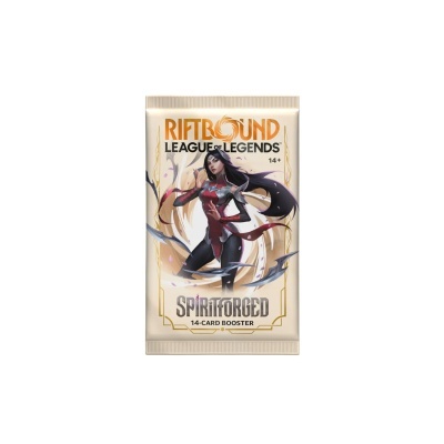 Pacote de cartas RIFTBOUND LEAGUE OF LEGENDS SPIRITFORGED com personagem feminino