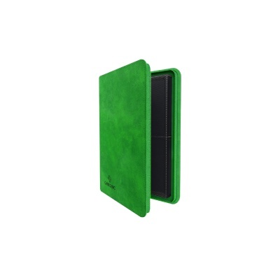 Case verde de tecido para consola Gamegenic aberto, fundo branco.