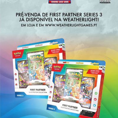 Conjuntos Pokémon Trading Card Game First Partner Series 3 e texto de pré-venda em português