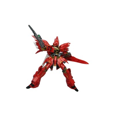 Figura de ação robô vermelho com arma e detalhes dourados