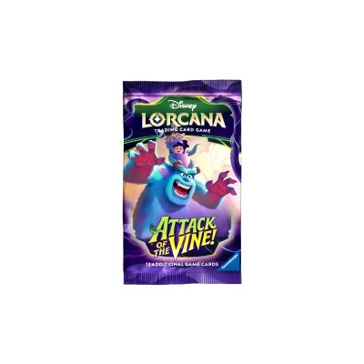 Pacote de cartas Disney Lorcana com personagem azul e texto Attack of the Vine