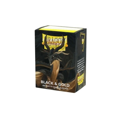Caixa preta com dragão dourado e preto e texto Dragon Shield
