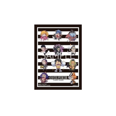 Folha adesiva com personagens chibi de One Piece e marcas na parte inferior