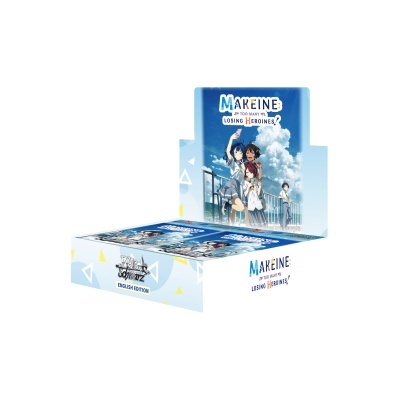 Expositor Weiss Schwarz com arte do anime MAKEINE: TOO MANY LOSING HEROINES! e quatro personagens em uniforme escolar