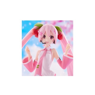 Figura colecionável de personagem feminina com cabelo rosa e cerejas