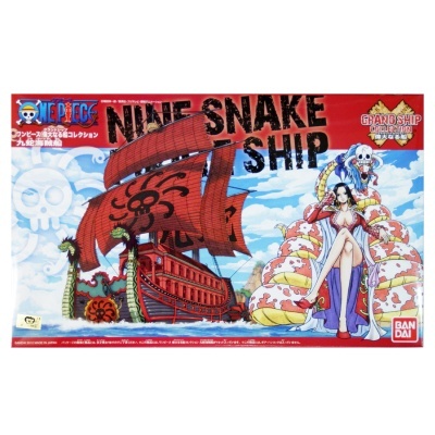 Embalagem do modelo do barco Nine Snake Ship com personagem e fundo azul
