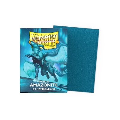Caixa azul fosca Dragon Shield Amazonite com dragão azul na frente.