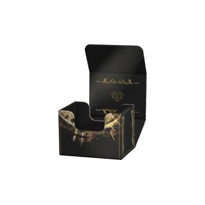 Suporte de cartas preto com design camuflado e símbolos dourados