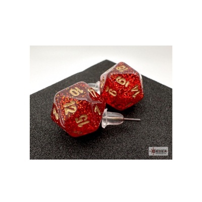 Brincos com dados de 20 faces vermelhos com brilho