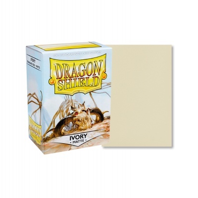 Pack de protetores de cartas Dragon Shield marfim com caixa ilustrada de dragão