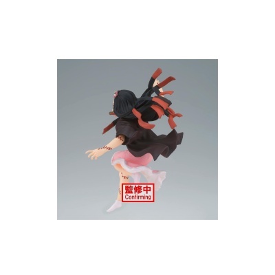 Figura colecionável de personagem feminino com cabelo preto e laranja em pose dinâmica.