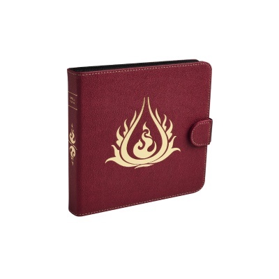 Capa vermelha para tablet com padrão dourado e fecho de aba
