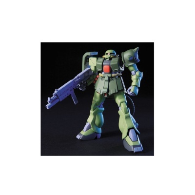 Figura robótica verde tipo mecha com arma cinzenta e fundo preto