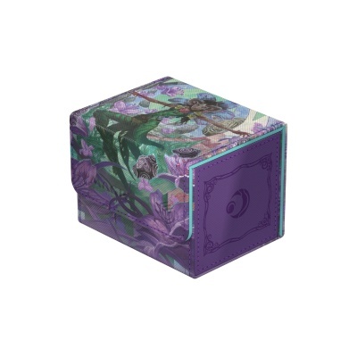 Caixa retangular decorativa com padrão floral e ilustração de personagem