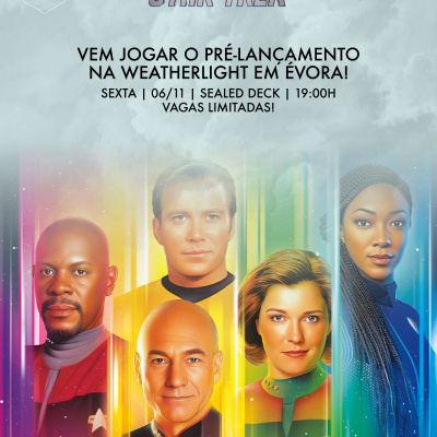 Cartaz promocional Star Trek Magic The Gathering com data e local em Évora