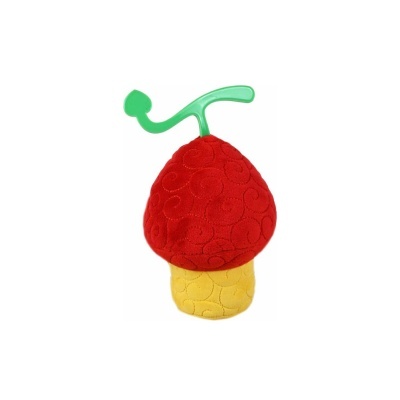 Brinquedo macio em formato de pimentão vermelho e amarelo com haste verde