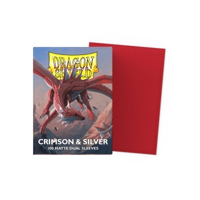 Caixa azul com dragão vermelho e proteção para cartas vermelha