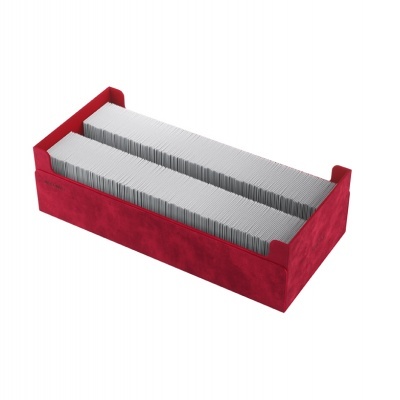 Organizador retangular vermelho em veludo com divisórias sobre fundo branco