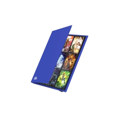 Portfólio azul com cartas ilustradas coloridas