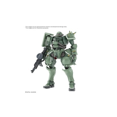 Figura de robô verde militar armado com rifle em fundo branco