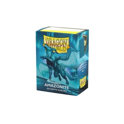 Caixa azul de proteção para cartas com imagem de dragão e texto Dragon Shield