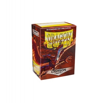 Caixa de protetores para cartas Dragon Shield carmesim mate com ilustração de dragão