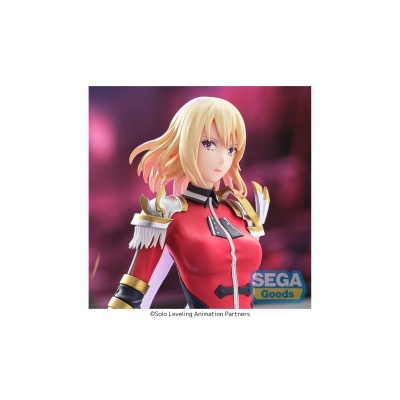 Figura colecionável de personagem feminina com roupa vermelha e detalhes dourados