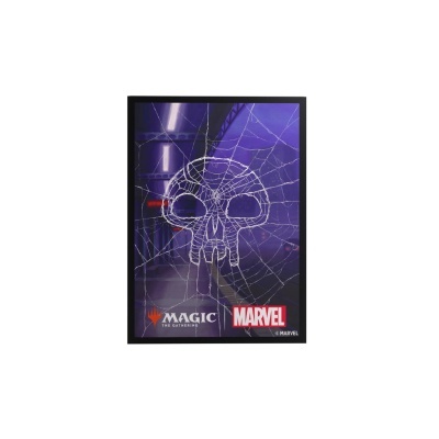 Tapete de jogo com teia de aranha em forma de crânio e logos Magic e Marvel