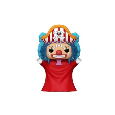 Figura de vinil de palhaço pirata com cabelo azul e capa vermelha