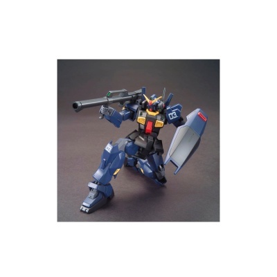 Figura de ação robô Gundam azul segurando um lançador e escudo
