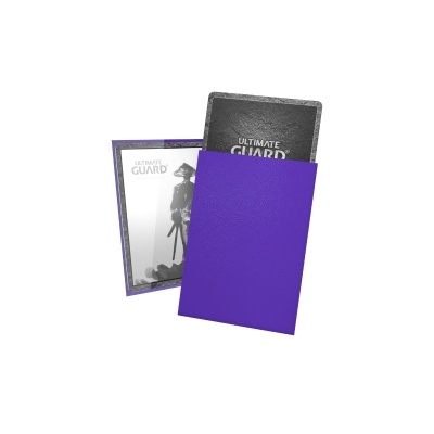 Duas caixas para cartas ULTIMATE GUARD, uma roxa outra cinzenta com imagem de guerreiro