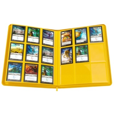 Livro amarelo para armazenar cartas de jogo colecionáveis com 14 cartas visíveis