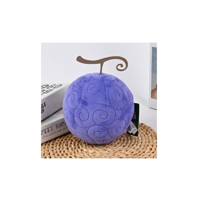 Pelúcia de ameixa roxa com caule castanho em superfície de palha