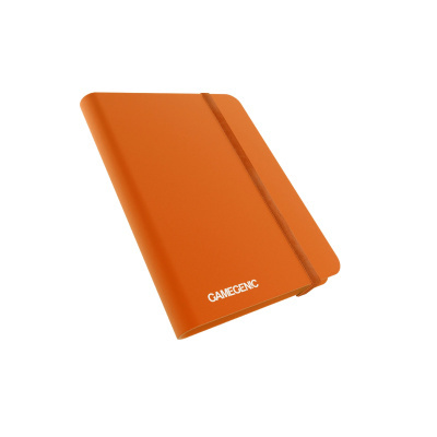 Caderno laranja fechado com elástico