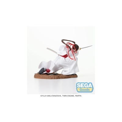 Figura colecionável de personagem japonesa com espada em base terra