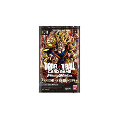 Pacote de cartas Dragon Ball Super Card Game com personagem com cabelo dourado e roupas azul e laranja