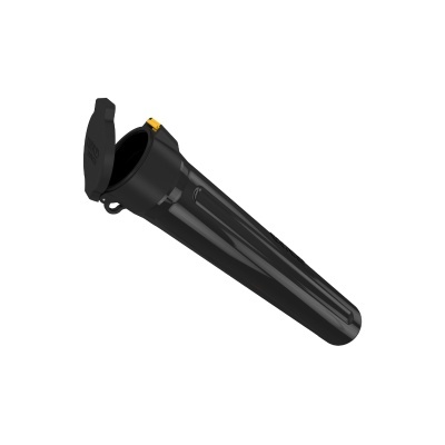 Depósito tubular preto com tampa aberta