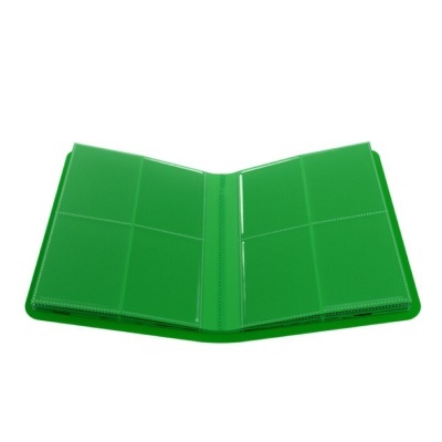 Capa verde para álbum de cartões com divisórias transparentes em fundo branco