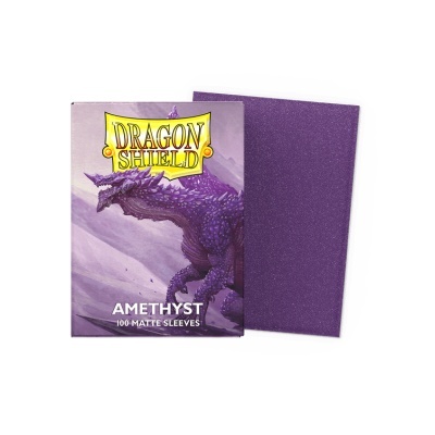 Protetores de cartas Dragon Shield Amethyst roxos mate e embalagem com dragão