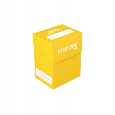 Caixa amarela para baralhos com texto DECK CASE