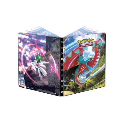 Álbum colecionador Pokémon com Rayquaza e Gardevoir na capa