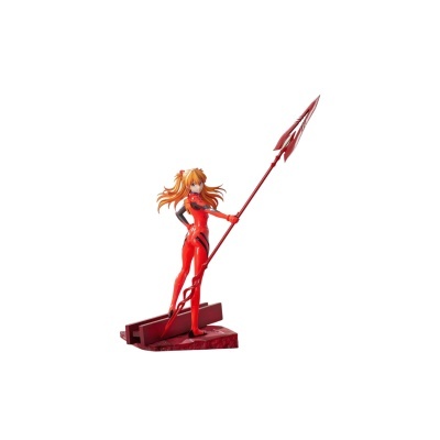 Figura colecionável feminina com lança vermelha em base vermelha