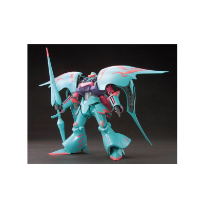 Figura robô azul com detalhes em vermelho e rosa com arma e asas