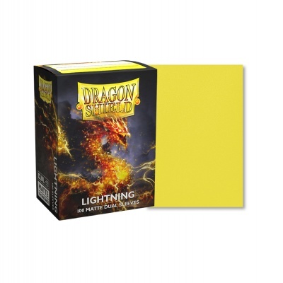 Caixa de protetores de cartas Dragon Shield Lightning amarelos com imagem de dragão