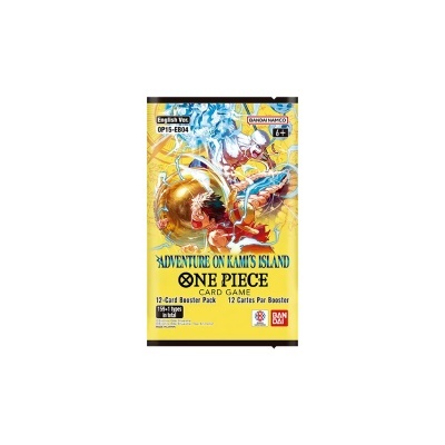 Pacote booster do jogo de cartas One Piece Adventure on Kamis Island com ilustração de personagens
